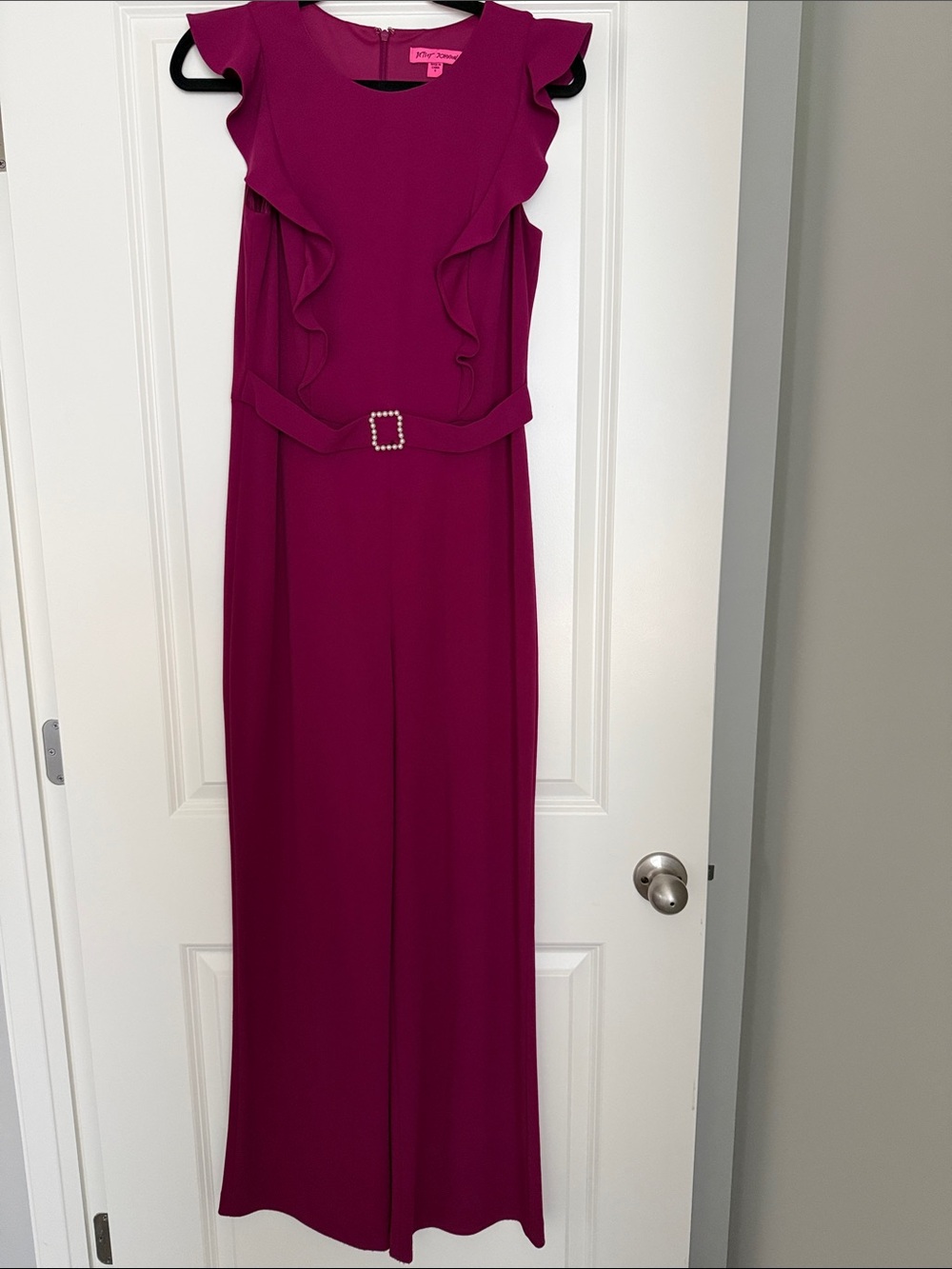 Betsey Johnson Magenta Ruffle Wide-Leg Jumpsuit with Belt